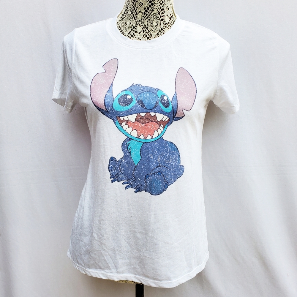 Disney stitch white high low t shirt womens small